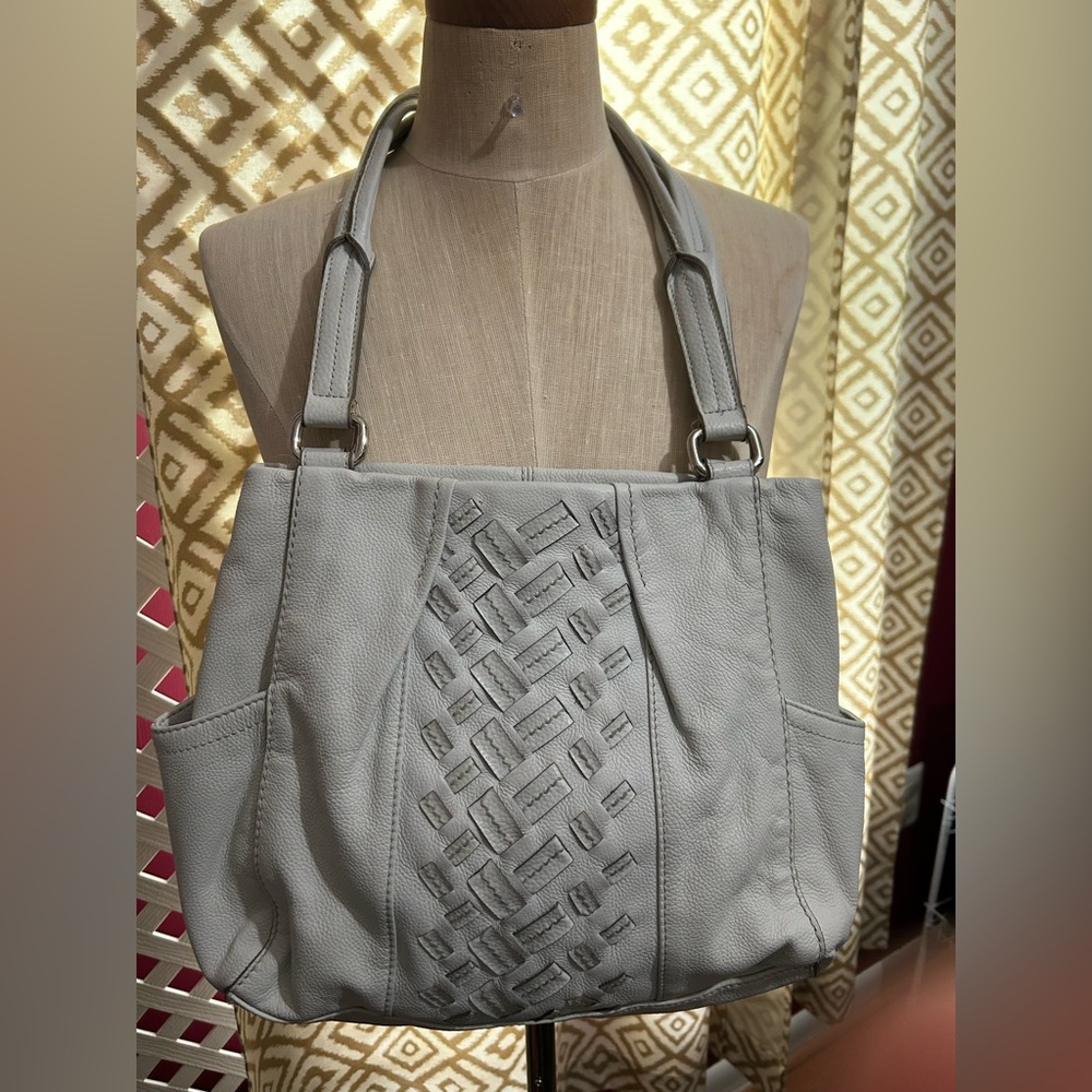 Tignanello  white Leather Shoulder Bag with Woven Front Panel